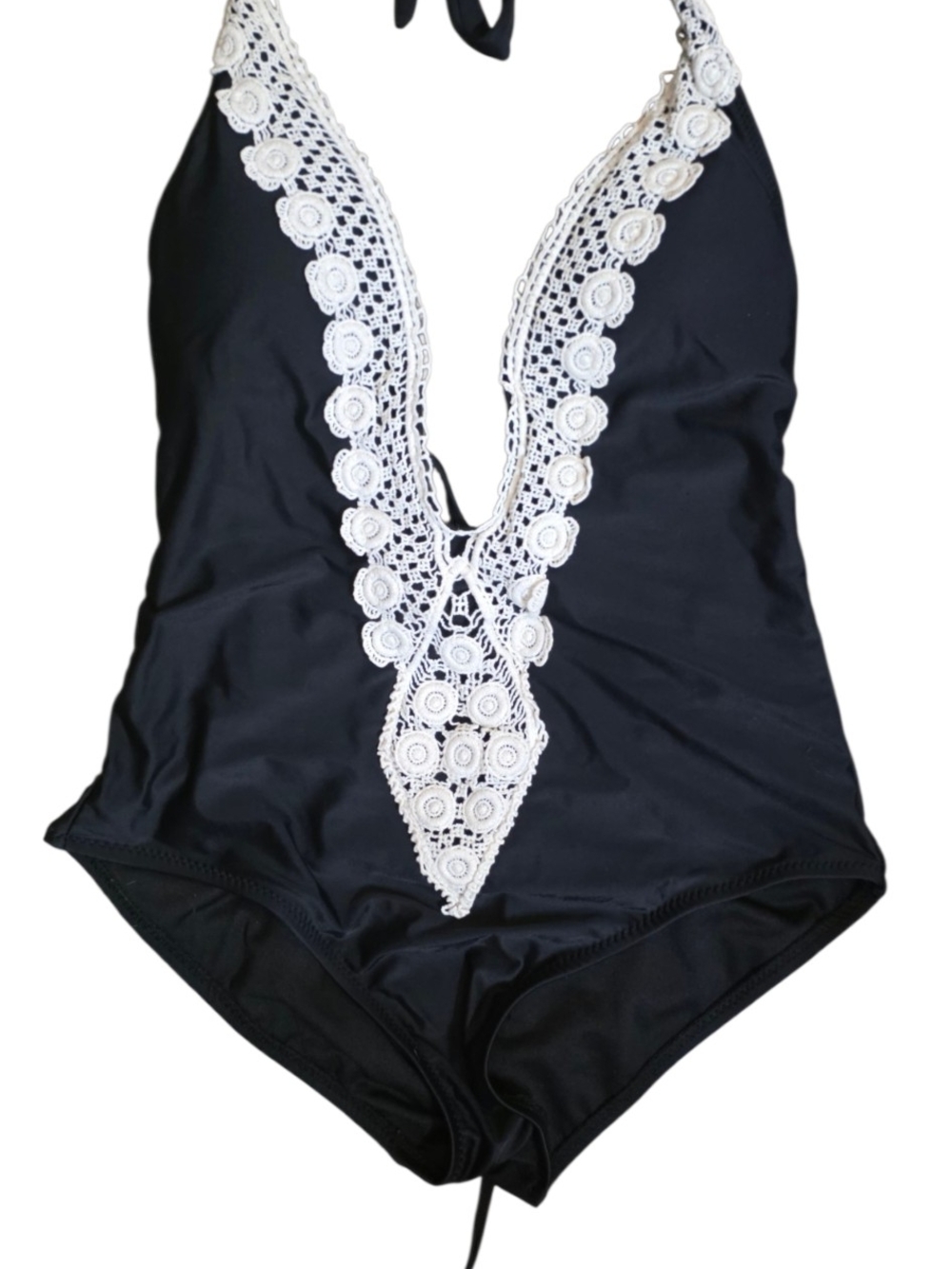 Mossimo Supply Co. Black One-Piece Swimsuit with White Crochet Trim